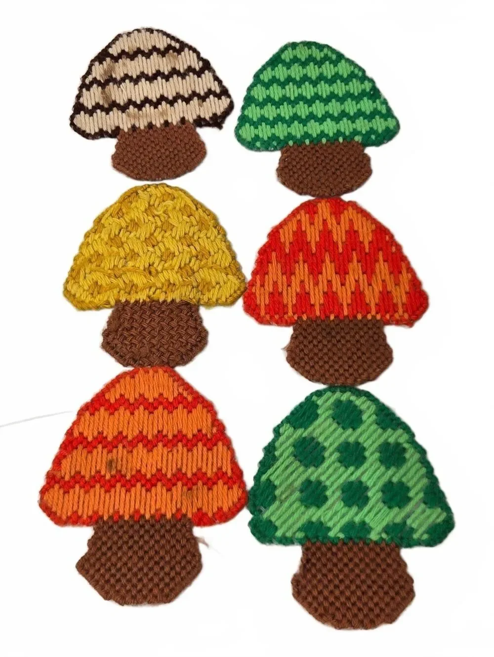 Handmade Mushroom Coaster Set  Vintage crochet Canvas 6pc mixed colors